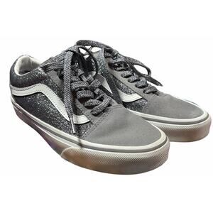Vans SK8-Low Top Glitter Silver Sneakers Gunmetal Gray Women's Size 6 Sparkle